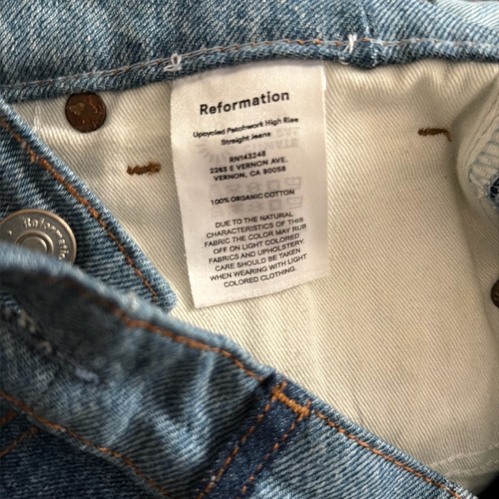 Reformation Patchwork High-Rise Jeans in Light and Dark Blue - Picture 11 of 12